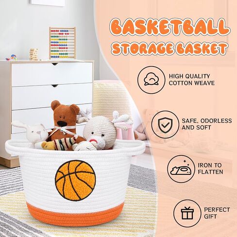 Basketball Storage Basket, Woven Basket with Handle Small Laundry Basket Organizer for Baby Shower, Blanket, Shelf, Cat Dog Toy Organizer, Gifts Empty, 9"x7" Baskets for Organizing in Kuwait