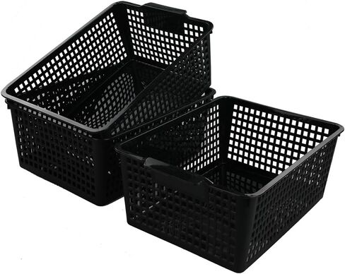 Begale Large Plastic Storage Bins Basket Organizer, Black, Set of 3 in Kuwait