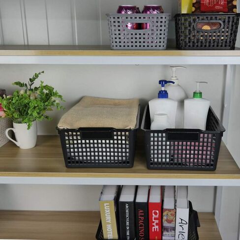 Begale Large Plastic Storage Bins Basket Organizer, Black, Set of 3 in Kuwait