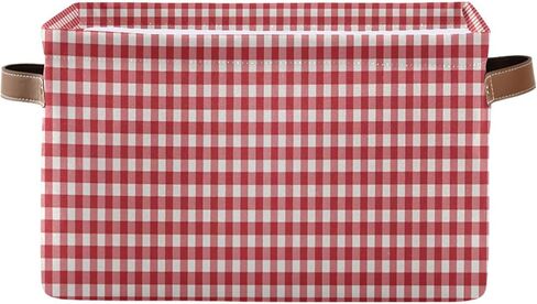 Kigai Red White Gingham Storage Basket with Handles Waterproof Collapsible Storage Bin Canvas Fabric Basket Decorative Box Closet Organizer for Nursery Bedroom Office in Kuwait