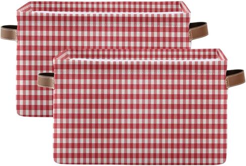 Kigai Red White Gingham Storage Basket with Handles Waterproof Collapsible Storage Bin Canvas Fabric Basket Decorative Box Closet Organizer for Nursery Bedroom Office in Kuwait