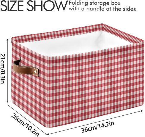 Kigai Red White Gingham Storage Basket with Handles Waterproof Collapsible Storage Bin Canvas Fabric Basket Decorative Box Closet Organizer for Nursery Bedroom Office in Kuwait