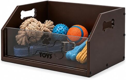 Large Dog Toy Basket ，Wooden Dog Toy Box For Living Room Area | Trapezoidal Dog Toy Storage Bin with Handle, Chew Proof Pet Organizer Perfect for Pet Toys, Collar, Leashes, Treats in Kuwait
