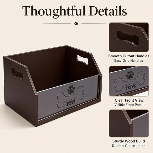 Large Dog Toy Basket ，Wooden Dog Toy Box For Living Room Area | Trapezoidal Dog Toy Storage Bin with Handle, Chew Proof Pet Organizer Perfect for Pet Toys, Collar, Leashes, Treats in Kuwait