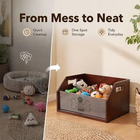 Large Dog Toy Basket ，Wooden Dog Toy Box For Living Room Area | Trapezoidal Dog Toy Storage Bin with Handle, Chew Proof Pet Organizer Perfect for Pet Toys, Collar, Leashes, Treats in Kuwait