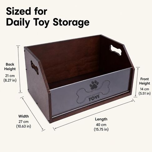 Large Dog Toy Basket ，Wooden Dog Toy Box For Living Room Area | Trapezoidal Dog Toy Storage Bin with Handle, Chew Proof Pet Organizer Perfect for Pet Toys, Collar, Leashes, Treats in Kuwait