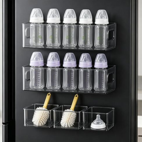 5 Pack Magnetic Baby Bottle Organizer for Refrigerator – 2 Large + 3 Small Boxes | Refrigerator & Kitchen Storage Solution ,Space-Saving Stackable Design for Baby Bottles, Food, & Essentials in Kuwait