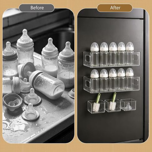 5 Pack Magnetic Baby Bottle Organizer for Refrigerator – 2 Large + 3 Small Boxes | Refrigerator & Kitchen Storage Solution ,Space-Saving Stackable Design for Baby Bottles, Food, & Essentials in Kuwait