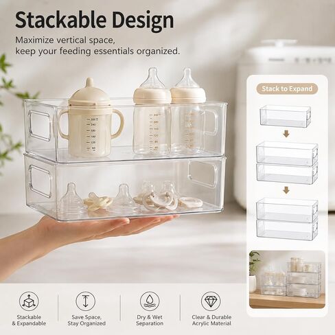 5 Pack Magnetic Baby Bottle Organizer for Refrigerator – 2 Large + 3 Small Boxes | Refrigerator & Kitchen Storage Solution ,Space-Saving Stackable Design for Baby Bottles, Food, & Essentials in Kuwait