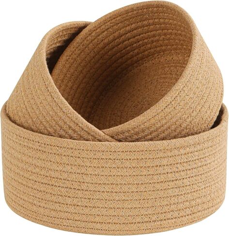 Small Basket Cotton Rope Woven Baskets for Organizing Cute Mini Tiny Baskets for Nursery Decorative Boho Round Storage Bathroom Organization Bin Open Storage Bins (Brown) in Kuwait