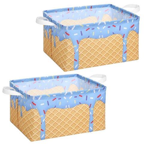 2 Pack Ice Cream Drip Baseball Storage Baskets with Handles | 15 x 11 x 8.7 Inch, Waterproof Liner, Collapsible Storage Bins, for Room Nursery Bedroom Closet Organizer Basket in Kuwait