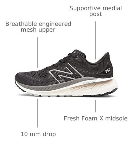 New Balance Women's Fresh Foam X 860 V13, Black/White/Castlerock, 9.5 in Kuwait