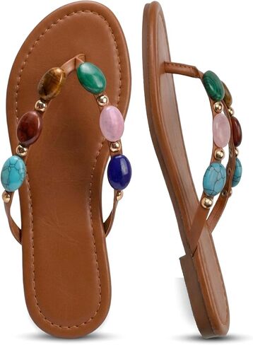 Oakmoo Women Jeweled Sandals Thong Sandals Beaded Flip Flops Flats Sandals in Kuwait