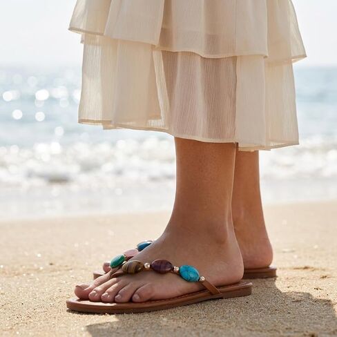 Oakmoo Women Jeweled Sandals Thong Sandals Beaded Flip Flops Flats Sandals in Kuwait
