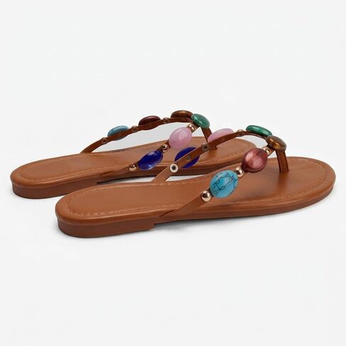 Oakmoo Women Jeweled Sandals Thong Sandals Beaded Flip Flops Flats Sandals in Kuwait