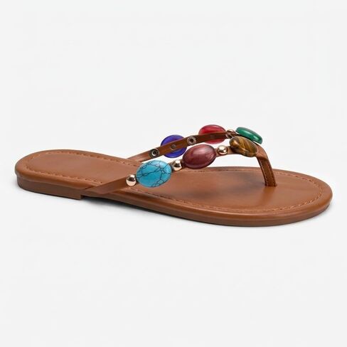 Oakmoo Women Jeweled Sandals Thong Sandals Beaded Flip Flops Flats Sandals in Kuwait