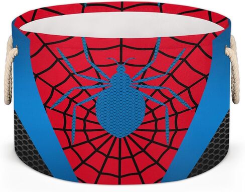 Storage Baskets - Large Red Blue Spider Web Nursery Organizer Bin Box with Handles Collapsible Round Laundry Hamper for Kids Boy Toys Blanket, Bedroom Living Room Decor Gift Basket (19.4"x13.3") in Kuwait