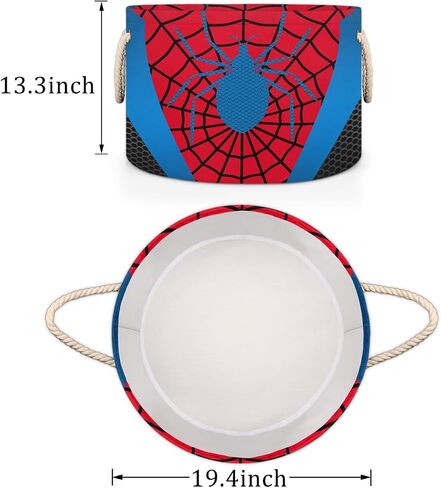 Storage Baskets - Large Red Blue Spider Web Nursery Organizer Bin Box with Handles Collapsible Round Laundry Hamper for Kids Boy Toys Blanket, Bedroom Living Room Decor Gift Basket (19.4"x13.3") in Kuwait