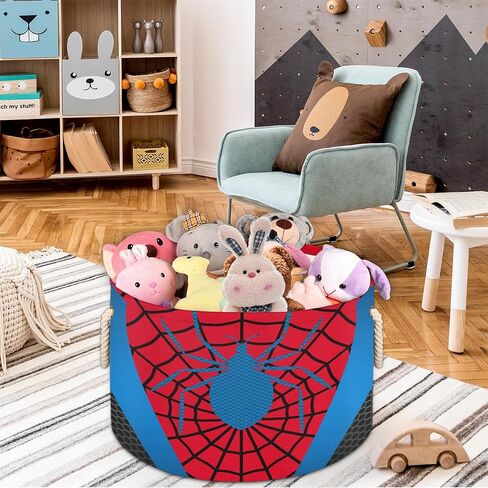 Storage Baskets - Large Red Blue Spider Web Nursery Organizer Bin Box with Handles Collapsible Round Laundry Hamper for Kids Boy Toys Blanket, Bedroom Living Room Decor Gift Basket (19.4"x13.3") in Kuwait