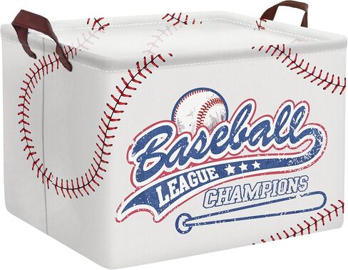 Clastyle Baseball Stitches Kid Storage Basket Sport Foldable Laundry Hamper | Large Clothes Book Gift Toy Organizer Nursery Bin, Boy Girl Room Playroom Bedroom Bathroom, Grey Softball Shelf Basket in Kuwait