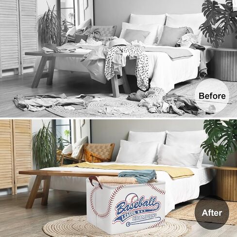 Clastyle Baseball Stitches Kid Storage Basket Sport Foldable Laundry Hamper | Large Clothes Book Gift Toy Organizer Nursery Bin, Boy Girl Room Playroom Bedroom Bathroom, Grey Softball Shelf Basket in Kuwait