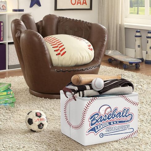 Clastyle Baseball Stitches Kid Storage Basket Sport Foldable Laundry Hamper | Large Clothes Book Gift Toy Organizer Nursery Bin, Boy Girl Room Playroom Bedroom Bathroom, Grey Softball Shelf Basket in Kuwait
