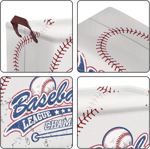 Clastyle Baseball Stitches Kid Storage Basket Sport Foldable Laundry Hamper | Large Clothes Book Gift Toy Organizer Nursery Bin, Boy Girl Room Playroom Bedroom Bathroom, Grey Softball Shelf Basket in Kuwait