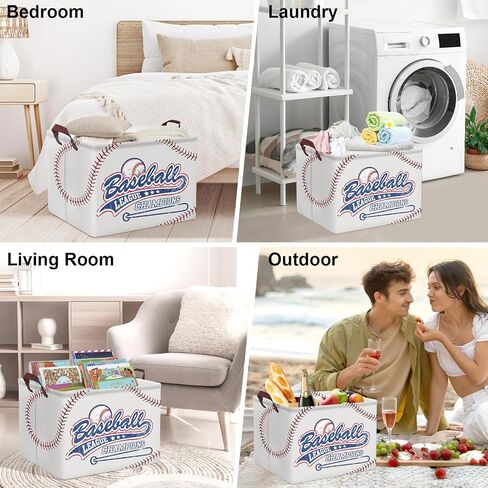 Clastyle Baseball Stitches Kid Storage Basket Sport Foldable Laundry Hamper | Large Clothes Book Gift Toy Organizer Nursery Bin, Boy Girl Room Playroom Bedroom Bathroom, Grey Softball Shelf Basket in Kuwait