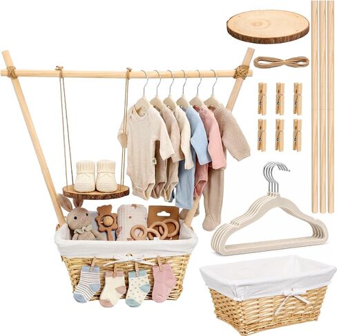 Hushee Baby Shower Crate Closet DIY Baby Shower Basket Kit New Born Welcome Gift Hamper for Boys and Girls Easy Assembly Nursery Crate Hamper for New Mom Gift Parents in Kuwait