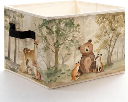 Forest Animal Nursery Storage Bins Box with Handles, Wild Animal Nature Forest Fox Bear Deer Foldable Basket Toybox for Kids Room Nursery Playroom Bathroom Clothes Toys Books in Kuwait