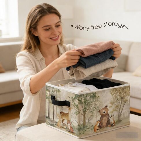 Forest Animal Nursery Storage Bins Box with Handles, Wild Animal Nature Forest Fox Bear Deer Foldable Basket Toybox for Kids Room Nursery Playroom Bathroom Clothes Toys Books in Kuwait