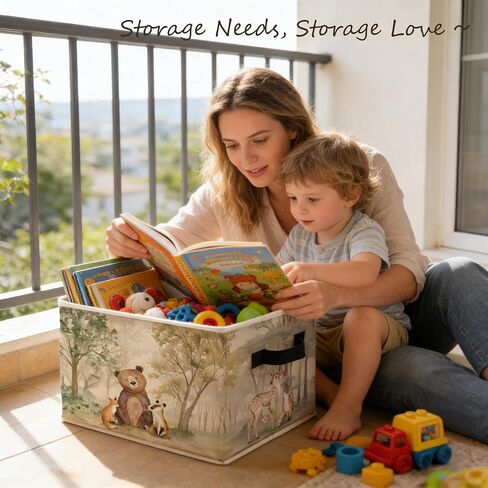 Forest Animal Nursery Storage Bins Box with Handles, Wild Animal Nature Forest Fox Bear Deer Foldable Basket Toybox for Kids Room Nursery Playroom Bathroom Clothes Toys Books in Kuwait