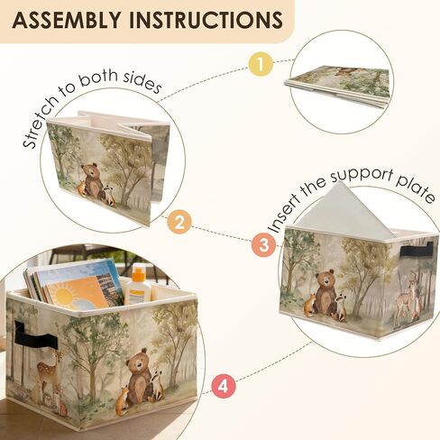 Forest Animal Nursery Storage Bins Box with Handles, Wild Animal Nature Forest Fox Bear Deer Foldable Basket Toybox for Kids Room Nursery Playroom Bathroom Clothes Toys Books in Kuwait