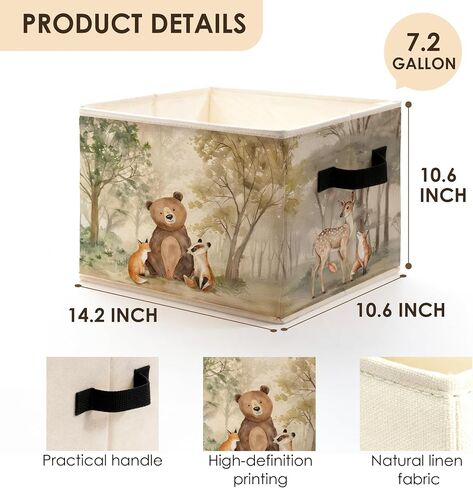 Forest Animal Nursery Storage Bins Box with Handles, Wild Animal Nature Forest Fox Bear Deer Foldable Basket Toybox for Kids Room Nursery Playroom Bathroom Clothes Toys Books in Kuwait