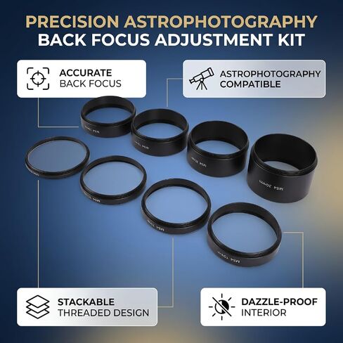 M54x0.75 Extension Tube Set 3-30mm,Astrophotography Spacer Rings | 8 length rings: 3/5/7/10/12/15/20/30mm, M54x0.75 thread, stackable design, black anodized aluminum in Kuwait