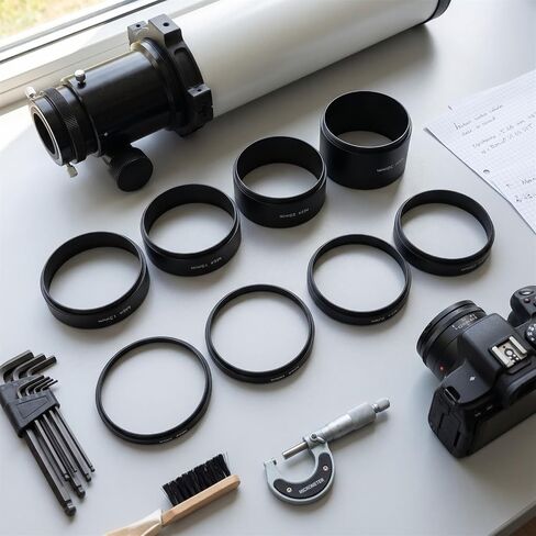M54x0.75 Extension Tube Set 3-30mm,Astrophotography Spacer Rings | 8 length rings: 3/5/7/10/12/15/20/30mm, M54x0.75 thread, stackable design, black anodized aluminum in Kuwait