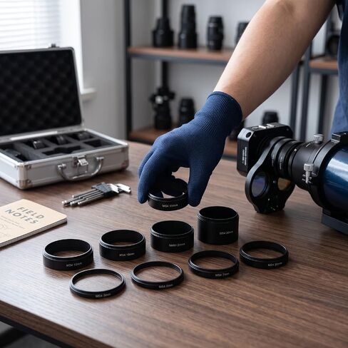 M54x0.75 Extension Tube Set 3-30mm,Astrophotography Spacer Rings | 8 length rings: 3/5/7/10/12/15/20/30mm, M54x0.75 thread, stackable design, black anodized aluminum in Kuwait