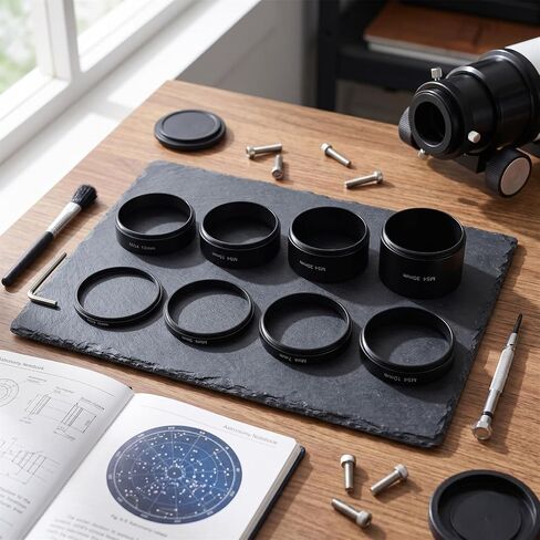 M54x0.75 Extension Tube Set 3-30mm,Astrophotography Spacer Rings | 8 length rings: 3/5/7/10/12/15/20/30mm, M54x0.75 thread, stackable design, black anodized aluminum in Kuwait