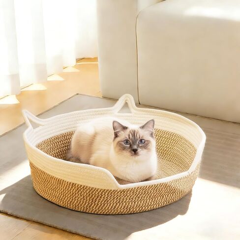 Dog Toy Basket, Dog Toy Box Organizer Baskets, Woven Cotton Rope Pet Puppy Dogs Toy Bin With Handle, Chew Toys Blankets Leashes Storage Baskets for All Pets - Puppies to Large 14" L x 10.2" W x H 7.9" in Kuwait