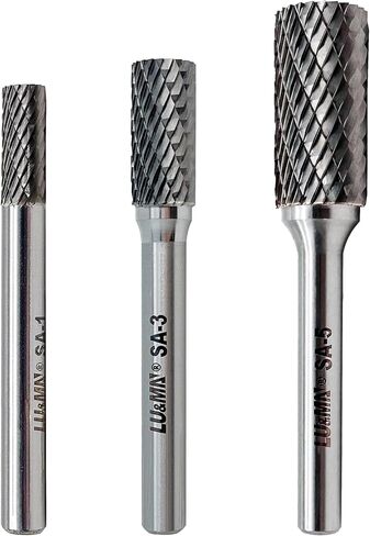 LU&MN Tungsten Carbide Rotary Burr Set, 3-Piece Cylindrical Double-Cut (SA-1, SA-3, SA-5) in Kuwait