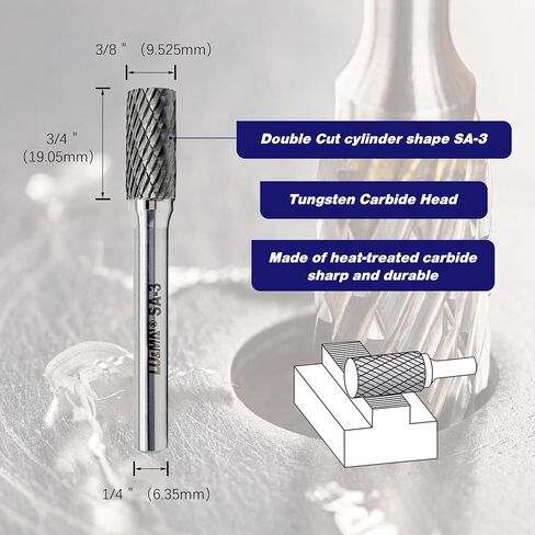 LU&MN Tungsten Carbide Rotary Burr Set, 3-Piece Cylindrical Double-Cut (SA-1, SA-3, SA-5) in Kuwait