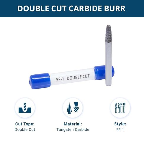 Benchmark Abrasives Tree Shape Round Nose Premium Double Cut Tungsten Carbide Burr for Metal Wood Welding Deburring Sculpting High-Speed Die Grinders Enclosed in Plastic Capsule 1/4" Shank (SF-1) in Kuwait