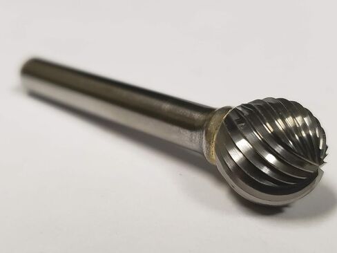 10575 Micro Grain Solid Carbide Regular Length Burr with Ball End, Single Cut, Shape D SD-14, 1/4" Shank Diameter, 3/16" Head Diameter, 1/8" Cutting Length (Pack of 1) in Kuwait