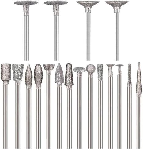 18 Pcs 1/8 Inch Shank Assorted Shapes Diamond Burr Sets | Premium Diamond Particle Mounted GrindingBurr Stone Carving Bits for Agate, Gemstone, Rock, Glass, Ceramics, for Rotary Tools in Kuwait