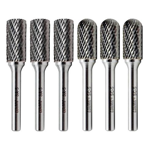 Tungsten Carbide Burr Set (6PCS) – SA-5 Cylinder & SC-5 Radius End, Double Cut, 1/4" Shank for Die Grinder – Metal Carving, Engraving, Polishing, Drilling By LU&MN in Kuwait