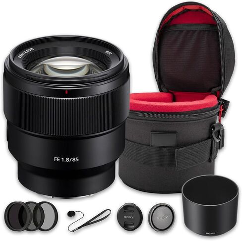 Sony FE 85mm f/1.8 Lens | Full-Frame Portrait Prime with Fast f/1.8 Aperture, Compact Design & Fast AF | Ideal for Portrait & Weddings (SEL85F18/2) + Filter Kit + Case + Cap Keeper in Kuwait