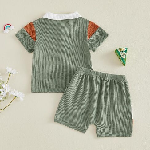 Karwuiio Toddler Baby Boy Summer Clothes Short Sleeve Color Block T Shirt Shorts Set Infant Soft Waffle Outfits in Kuwait