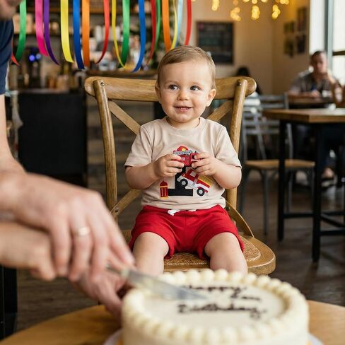 Baby Boy First Birthday Outfit Fire Truck Embroidered Short Sleeve T-shirt Solid Shorts Summer 1St Birthday Clothes in Kuwait