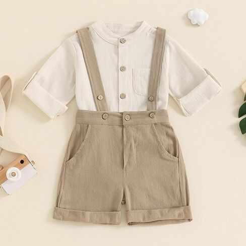 Infant Baby Boy Gentleman Outfits Short Sleeve Bowtie Button Romper+Suspender Overalls Pants Set Wedding Set Formal in Kuwait