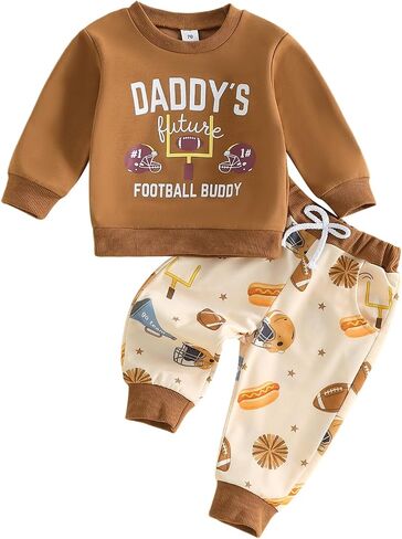 Baby Boy Football Outfit Daddys Football Buddy Crewneck Sweatshirt Jogger Pants 2Pcs Toddler Fall Clothes 6M-4T in Kuwait